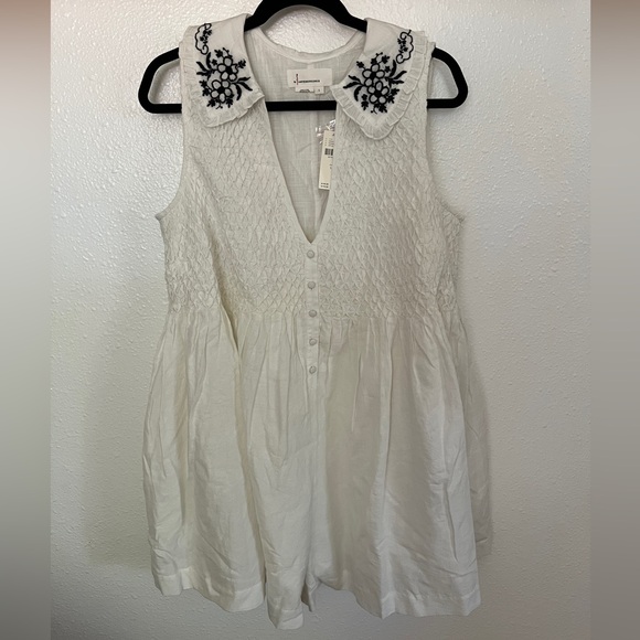 Anthropologie White Sleeveless Romper with Black Embroidery - Picture 1 of 11